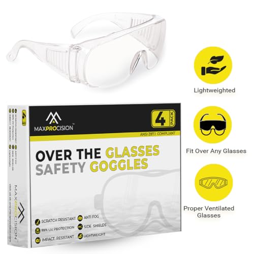 Safety Glasses Over Eyeglasses, Z87 Safety Goggles Over Glasses - color: 12 Pack - Clear