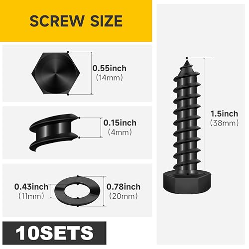 Mywish (10Sets) 3/8" x 1-1/2" Hex Head Lag Bolts, Heavy Duty Lag Screws with Washers, 304 Stainless Steel Bolts 18-8, Lag Screws Wood Screws, Partial Thread Black Oxide, 3/8 Bolt - size: 3/8 x 1-1/2" (10 set)