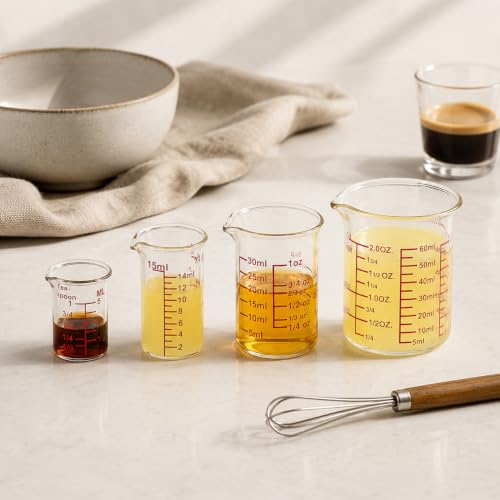 Ackers BORO3.3 Mini Borosilicate Glass Measuring Cup Set, 4-Piece, 5-60 ml - size: 5ML/15ML/30ML/60ML Measuring Cup Set