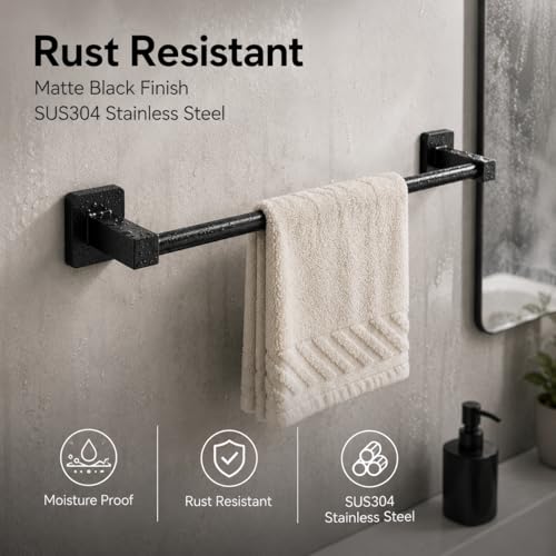 Matte Black Bathroom Hardware Set 4 Pieces,Towel Bar Set Stainless Steel Wall Mounted, Includes 16In Hand Towel Bar, Towel Ring, Robe Towel Hooks,Toilet Paper Holder, Bathroom Towel Rack Set - color: Matte Black-4pcs, size: 16Inch