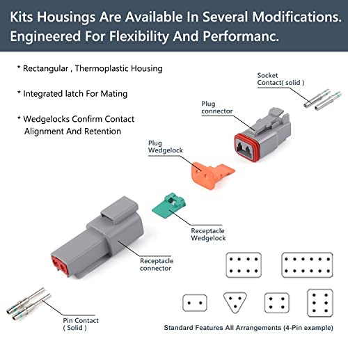 Newdeli 338 pcs Deustch Connector Kit 2 3 4 6 8 12 Pin Connectors with Deutsch Crimping Tool and DT Connector Removal Tool Size 16 Solid Terminal Contacts(14-20AWG) - size: DT Connector 338 Pcs Multi-Pin Kit