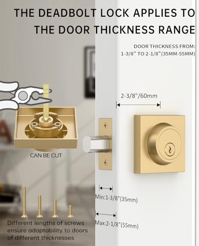 Asidrama 1 Pack Champagne Bronze Heavy Duty Single Cylinder Deadbolts - color: Champagne Bronze, size: 1 Pack, style: Deadbolt