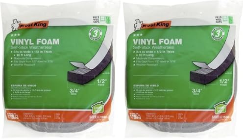 Frost King V734H Vinyl Foam Tape - Closed Cell - Moderate Compression, 3/4" W, 1/2" Thick, 10' L, Grey,Gray (Pack of 2) - size: Pack of 2, style: 3/4"W,1/2"T,10'L,Grey