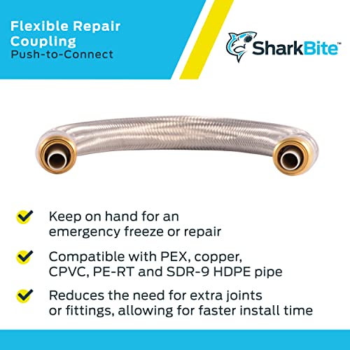 SharkBite 1/2 x 18 Inch Flexible Repair Coupling Hose, Push To Connect Brass Plumbing Fitting, PEX Pipe, Copper, CPVC, PE-RT, HDPE, U3008FLEX18LF - size: 1/2 in. x 1/2 in. x 18 in., style: SharkBite