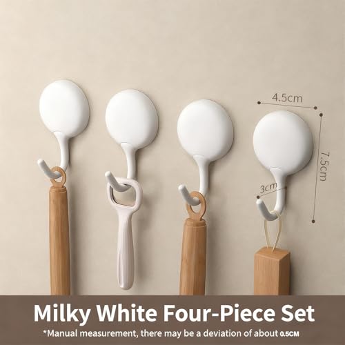 4Pcs Self Adhesive Hooks, No Drill Wall Hooks for Hanging Towel Coat Keys - Damage Free Removable Sticky Hooks for Bathroom Kitchen Office Home Organization, White