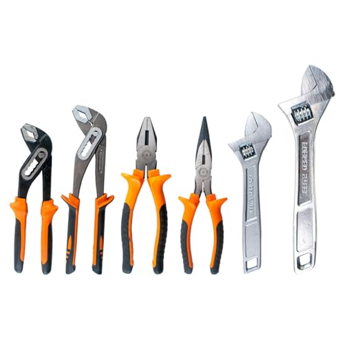 6-Piece Large Pilers and Wrench Set,8" & 10" Groove Joint Pliers,8" & 12" Adjustable Wrench with 8 Inch Long Nose and Lineman's Pliers for Home Use and DIY Project - style: 6 Pack 8" & 10" & 12"