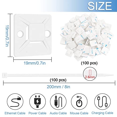Zip Tie Mounts - SeuYeugX 1000 PCS Cable Self Adhesive Mounts Set for Wire Management with Stick Pads Anchors Clips Squares Holders (White) - color: 1000pack White