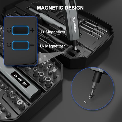 STREBITO Electric Screwdriver, 155 in 1 Precision Electric Screwdriver Set | Upgraded 5 Torque & Indicator, 140 S2 Magnetic Bits, 500mAh Battery, Electronics Tool Kit for RC, Computer, PC, Laptop, Phone - color: Upgraded-black