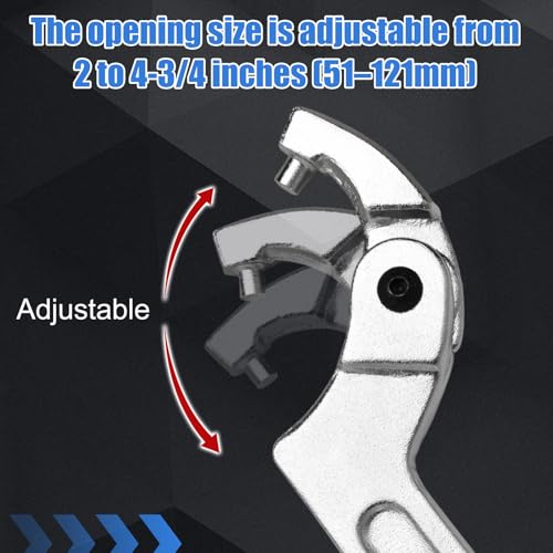 Adjustable C Spanner Hook Wrench Tool Round Head, 2-4 3/4 Inch (51-121mm) Capacity, Heavy Duty Pin Spanner Nut Wrench Tool for Hydraulic Cylinder, Coilover Suspension and Bearings, CR-V - size: 2-4 3/4"(51-121mm)