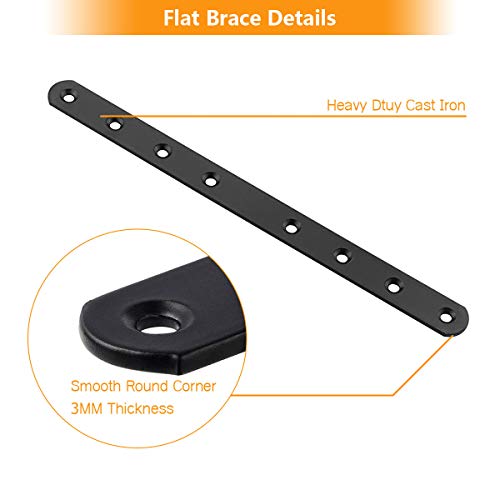 12 PCS 10 Inch Mending Plate Black Straight Braces for Wood Heavy Duty Corner Braces Straight Metal Brackets with Holes Flat Metal Bar Connector Mending Joining Bracket for Repair Fixing Fence Shelves