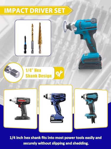 Handree 30pcs Impact Bit Set, Screwdriver Bit Set 11pcs, Hex Shank Drill Bit Set 16pcs, Step Drill Bit 3pcs, High Speed Steel Materialand Titanium Coating, S2 Alloy Steel Bits with Index Box - size: Assorted Bits (30 pcs)