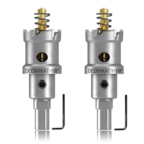 2-Pack 1-1/8" TCT Hole Saws for Hard Metal, Heavy Duty 28mm Tungsten Carbide Tipped Hole Cutters Set with Spring-Loaded Pilot Drill Bits for Stainless Steel, Metal, Iron, and Plastic - size: 1-1/8" (28mm)