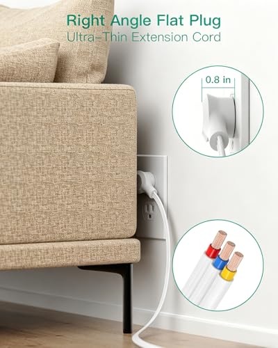 Surge Protector Power Strip, 12 Widely Spaced Multi Outlets on 3 Sides - color: White, size: 10 FT