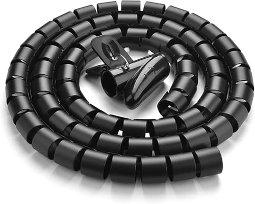 RELIANCER 10FT Cable Management Sleeve Organizer,1/2 inch Coiled Cord Organizer w/4 Cable Clips & Guide Clip,Wire Cover Wire Wrap Cable Protector,Messy Cable Tube Hider Solutions TV PC Home Office - size: 0.55" Dia