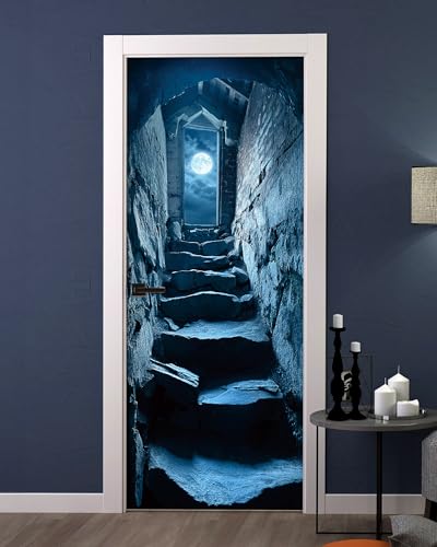 FLFK Door Decal Sticker Stone Staircase Moonlit 30.3"x78.7" - color: Mt6039, size: 30.3"x78.7"