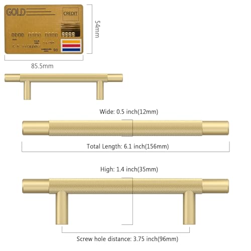 Amerdeco 10 Pack Brushed Gold Knurled Cabinet Pulls 3-3/4 Inch Hole Centers Kitchen Cabinet Handles Hardware Kitchen Handles for Cabinets Handles IH0006… - color: Brushed Gold, size: 3.75"/96MM Hole Center