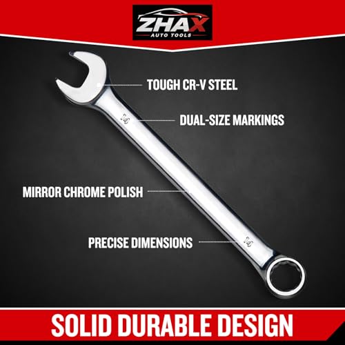 zhax 14mm Metric Combination Wrench, 12 Point Box End, 15 Degree Offset Design, Mirror Polish Finish, Forged CR-V Steel, Hand Tools for Mechanics, Ideal for Auto and Home Repair - size: 14mm