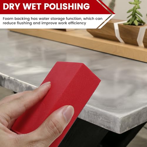 6 Pcs Diamond Hand Polishing Pads, 60/120/240/320/600/1000 Grit Wet Dry Diamond Sanding Blocks with Sponge Backing, Anti-Clogging Grid,Reusable for Sands Glass Wood Ceramic Marble Metal Tile Tools