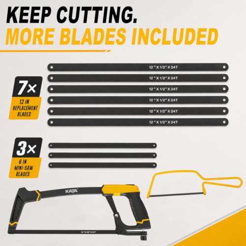 KATA 12" High Tension Hacksaw Set, 6" Mini Hacksaw, 10 Extra Blades - size: 12" Hacksaw Set