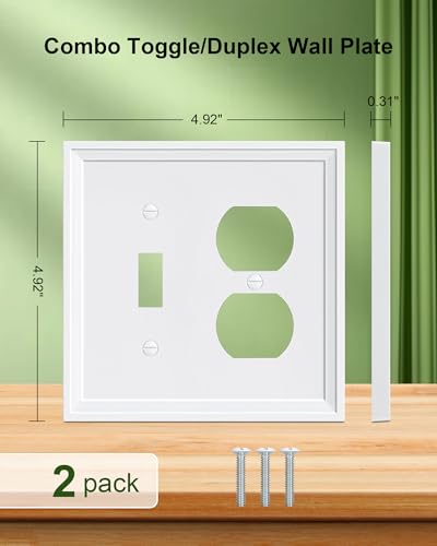2-Pack Natural Bamboo Fiber Combo Toggle/Duplex Light Switch Cover Plate - color: Pure White, size: 1 Toggle/1 Duplex 2PK
