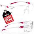 NoCry Clear Safety Glasses for Women with Adjustable Frames — Anti Fog Safety Glasses with 100% UV Protection & Scratch Resistance, ANSI Z87.1 Rated — Perfect Safety Goggles for Women, Nursing Goggles - color: White & Pink