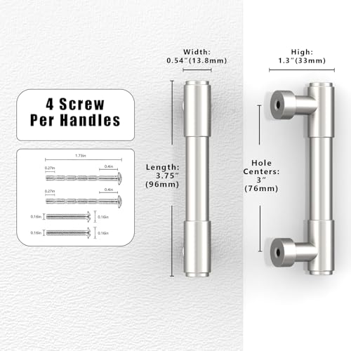 10 Pack Brushed Satin Nickel Cabinet Pulls 3 Inch(76mm) Kitchen Cabinet Handles Cabinet Hardware for Drawer Pulls - color: Brushed Satin Nickel, size: 3" Hole Center