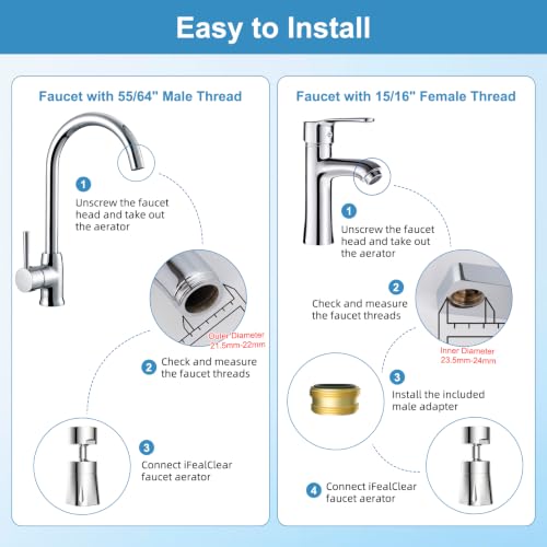 Faucet Aerator 4 Modes, 360° Swivel Faucet Sprayer Head Attachment, Chrome - color: Chrome, style: 2 Swivel Joints