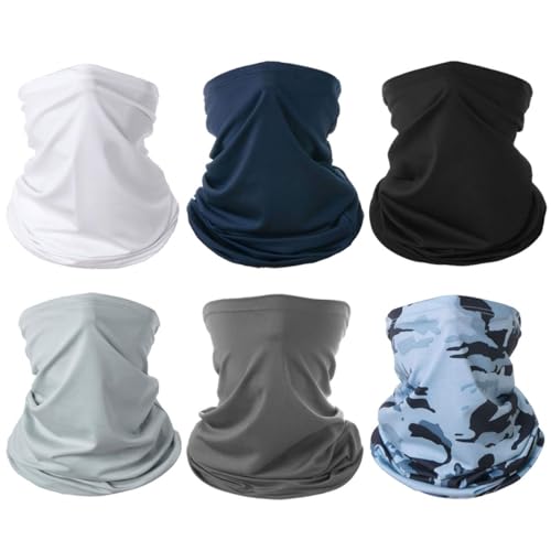 6 Pieces Summer Face Cover Scarf Mens Neck Gaiter For Men Women UV Protection Face Breathable Sun Protection Cycling Running - color: White+navy+black+light Gray+dark Gray+camouflage Light Gray