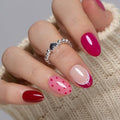 CurvLife Extra Short Almond Press On Nails, Cherry Wild Red, Soft Gel - color: B7 - Sweet Charm