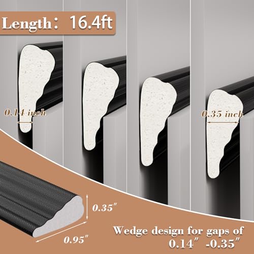 16.4 Ft Wedge Foam Weather Stripping Door Frame Seal,Black - color: Black, size: 16.4 Ft