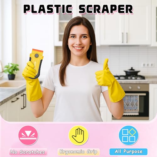 DIYSELF 2 Pcs Plastic Razor Blade Scraper with 10 Blades, Plastic Scraper - color: Yellow-plastic Blades, size: 2 Pack