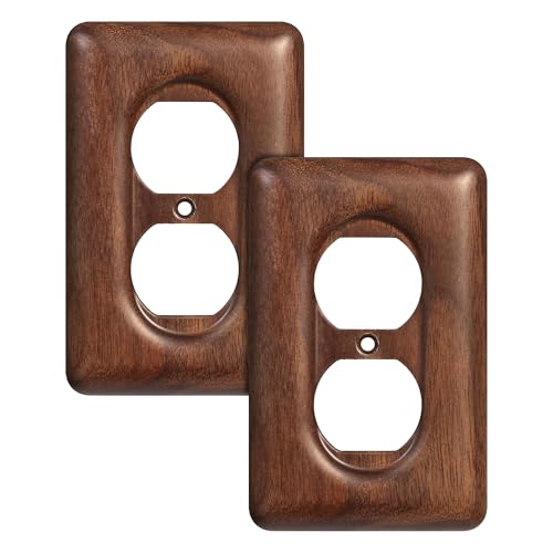 Decorative Outlet Covers Solid North American Walnut Plug Plate Covers, Electrical Wall Plates for Outlets (Pack of 2) - color: Walnut wood, size: Single Duplex (Pack of 2)