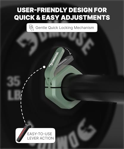 DMoose Fitness Barbell Clips 2 Inch (Pair) - Quick Release Olympic Barbell Clamps & Collars with Anti Slip TPR Grip for Secure Weightlifting and Powerlifting - Weight Clips for Bars at Home or Gym - color: Ranger Green, style: Non Magnetic