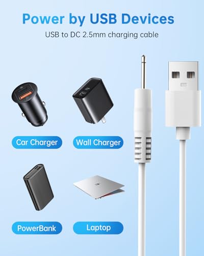 6mm Magnetic Replacement Charger Cable for Rose Tool, USB-A & USB-C - color: White-DC-2.5mm