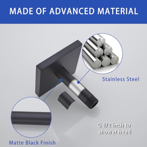 Shower Head Extension Arm Wall Mounted Tube Rainfall Shower Tube Replacement Pipe Parts Stainless Matte Black,SW-91038-4MB-SQ. - color: Right Angled Square Flange-4" Matte Black