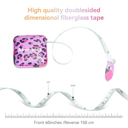 Mini Retractable Soft Tape Measure for Sewing, Cloth, Fabric & Body Measurements Measuring Tape for Body Measurements - color: Pink leopard print