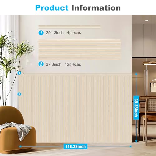 Art3d Beadboard Wainscoting Wall Panel Kit, 37.8 x 9.84 Inch, White Ash | 12-Piece Panels + 4 Edge Trims, 31 Sq.Ft. Coverage, Lightweight, Water-Resistant, Easy to Trim, for Living Room, Bedroom - color: White Ash