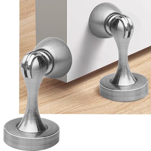Solid Mental Magnetic Door Stop, Wall Mounted, Silver, 2 Pack - color: Silver