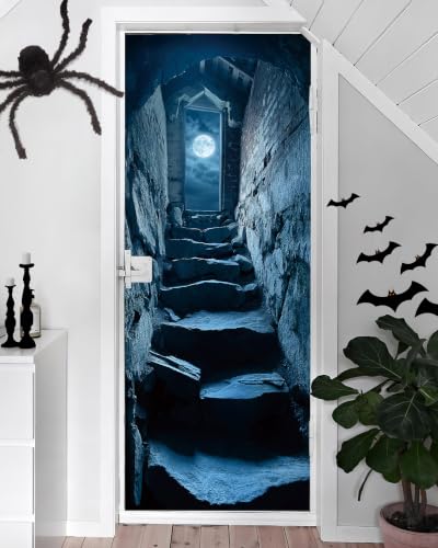 FLFK Door Decal Sticker Stone Staircase Moonlit 30.3"x78.7" - color: Mt6039, size: 30.3"x78.7"
