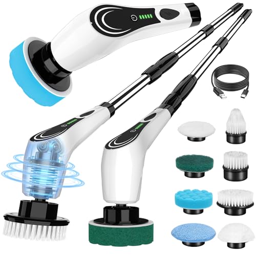 8-Head Cordless Electric Spin Scrubber, Adjustable Handle, White - size: 8heads