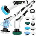 8-Head Cordless Electric Spin Scrubber, Adjustable Handle, White - size: 8heads