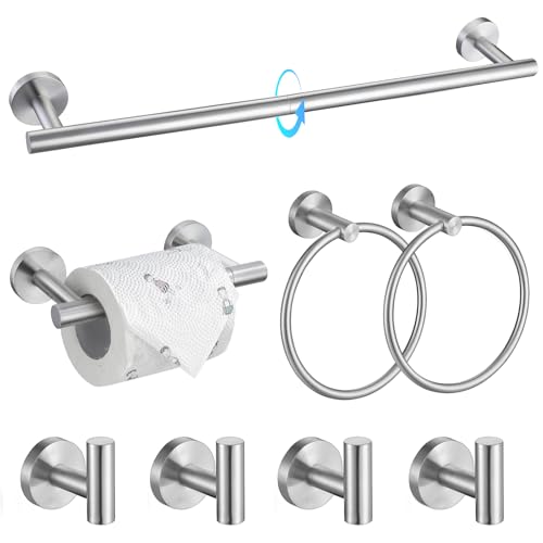 TQKAG 8-Pieces Bathroom Hardware Set Brushed Nickel SUS304 Stainless Steel Bath Towel Bar Set 23.6 Inch Round Bathroom Accessories Kit Wall Mounted - color: Brushed Nickel, size: 8-Pieces Set