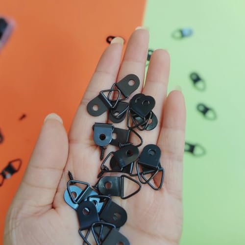100 Pieces Small Triangle Ring Steel Picture Hangers with 100 Pieces Screws - color: Black