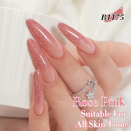 Double Rhythm 0.5Oz Glitter Gel Polish Shimmer Reflective Color for Nail Art Salon DIY Soak Off 15ml Nail Lamp Gel Polish at Home (Rose Pink-B1175) - color: Blossom Rose Pink