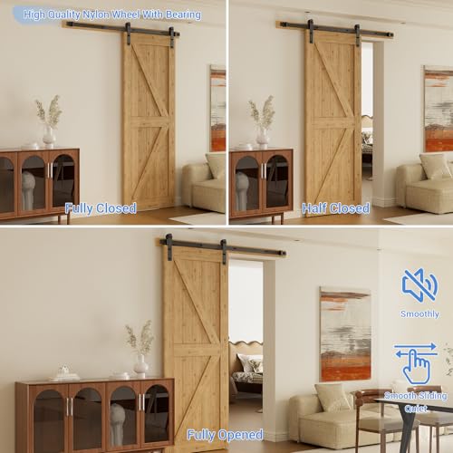 CCJH 6FT Heavy Duty Sturdy Sliding Barn Door Hardware Kit -Smoothly and Quietly -Easy to Install Fit 36" Wide Door Panel (Simple Hanger) - size: 6ft for 1 Door
