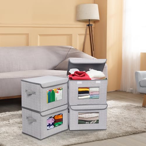 Univivi Fabric Closet Storage Bins with Lids for Shelves 4 Pack, Gray - color: Gray