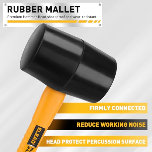 ELEAD 6-Piece Mallet Hammer Set, Fiberglass Handle Forge Steel Head, 32oz Rubber Mallet & Ball Peen Hammers, 16oz Ball Peen Hammer, 3LB Sledge & Cross Peen Hammers, 600g Wood Split Axe
