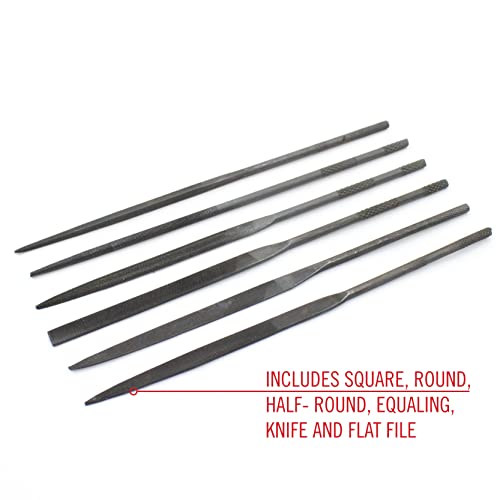 Excel Blades 6-Piece Mini File Set – High Carbon Steel Files for Woodworking, Jewelry, Cosplay, Metal & Hobby Use – Includes Flat, Half-Round, Round, Square, Knife & Equaling Files - style: File Set