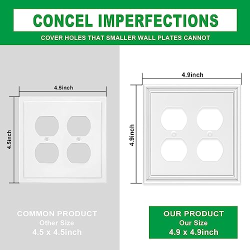2 Pack White Modern Decorative Double Duplex Outlet Covers Wall Plates - size: 2 Gang Double Duplex
