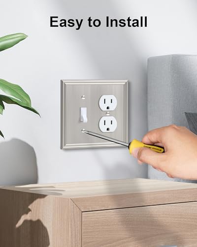 2-Pack Zinc Alloy Combo Toggle/Duplex Light Switch Cover Plate - color: Brushed Nickel, size: 1 Toggle/1 Duplex 2PK